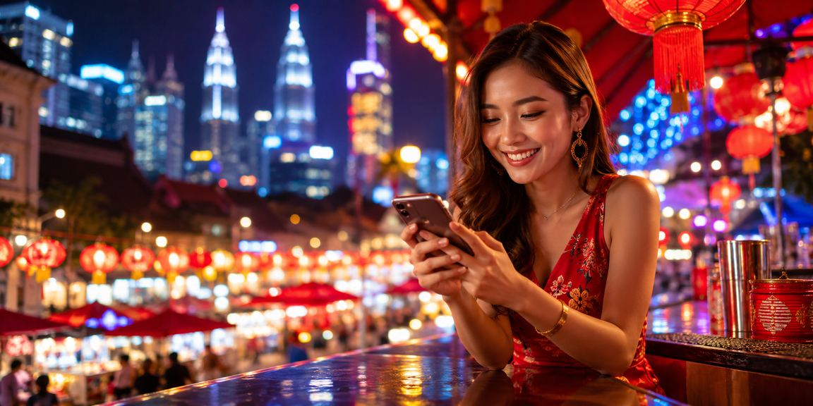Pengguna Malaysia mengakses platform hiburan 3500 melalui telefon bimbit di Kuala Lumpur